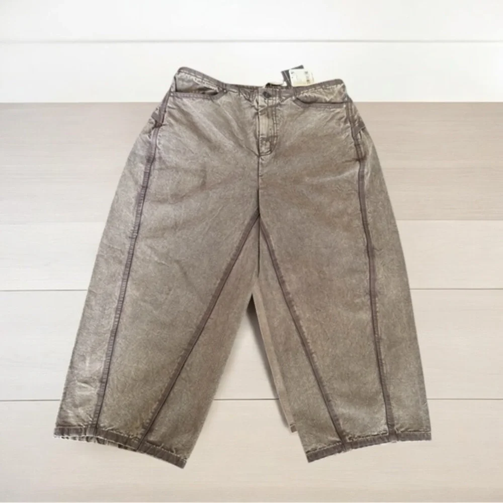 Free People Cream Tan Cropped Ankle Jumpsuit